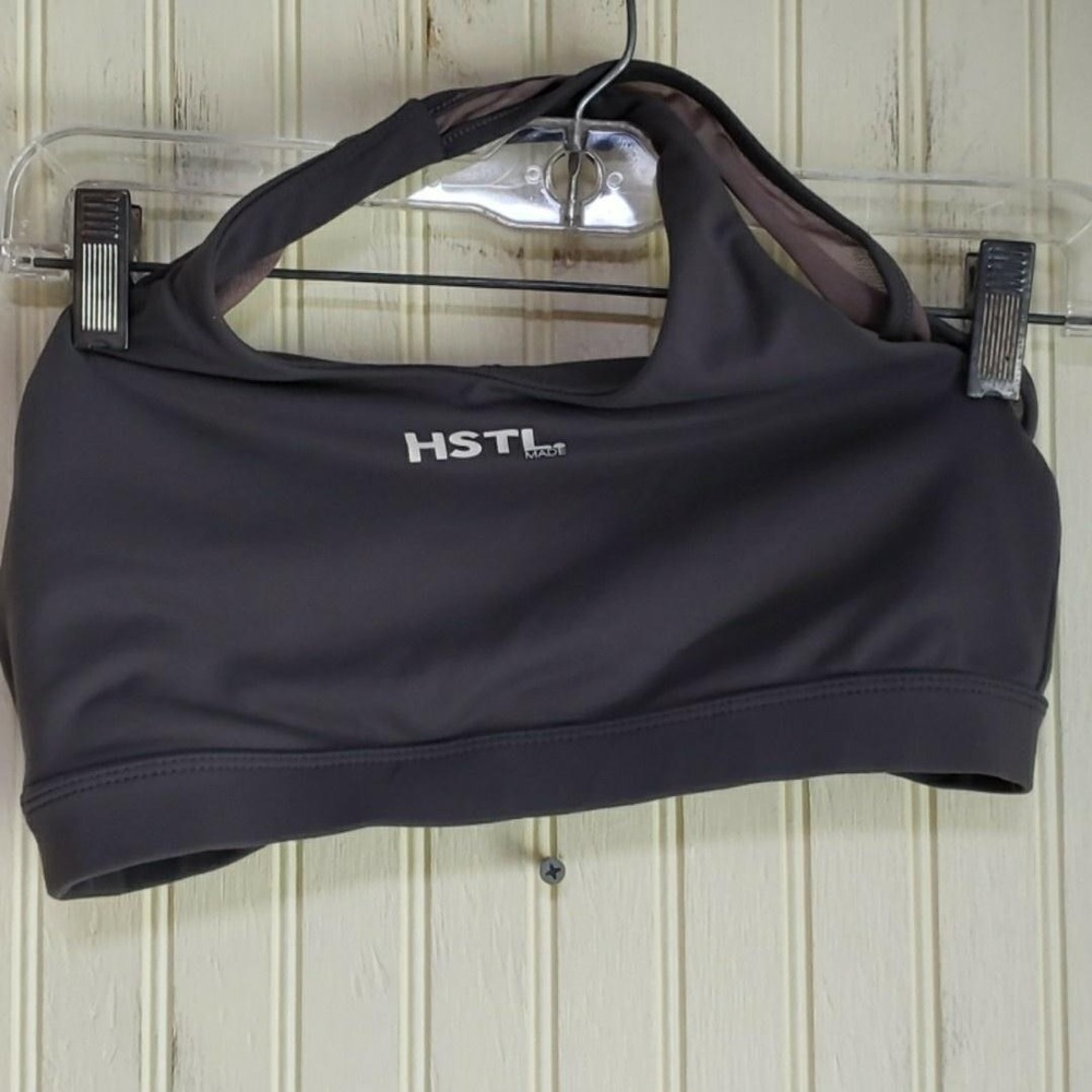 HSTL Made Sports Bra Womens Small Gray Racerback Stretch Pullover Athletic Logo